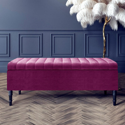 Paris Striped Ottoman Storage Bench - Upholstered Naples Shoes Bench with Black Turned Wooden Legs