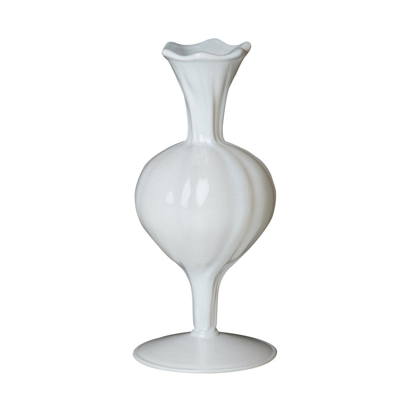 Pristine White Glass Bud Vase, 7.25" Tall