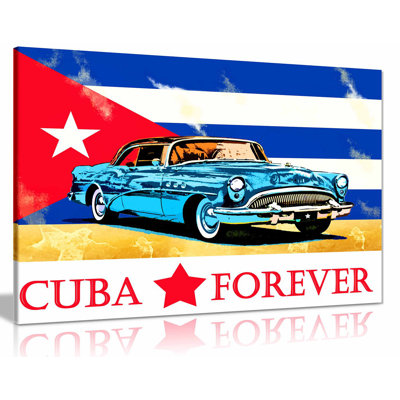 Cuban Flag & Car - Wrapped Canvas Print