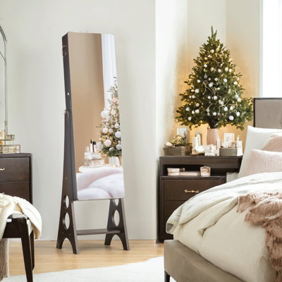Armoire à bijoux à DEL avec grand rangement verrouillable et miroir autoportant sans cadre