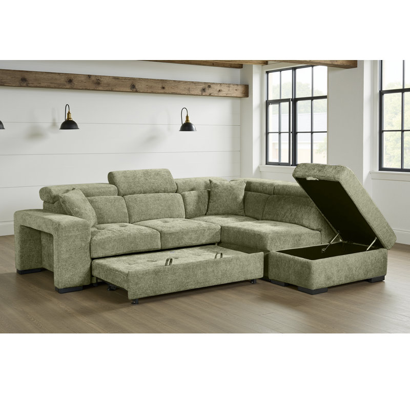 4 Seater Corner Sofa , Right Hand Facing, Green Chenille
