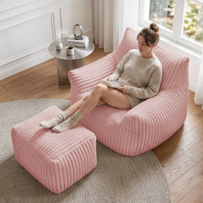 Oversized 46" Corduroy Foam Bean Bag Chair with Ottoman