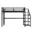 Lit mezzanine double avec bureau et escalier de rangement, lits mezzanine en métal avec lumières à DEL, ports USB, filets en fer multifonctionnels, aucune boîte à ressorts nécessaire et sans bruit, noir-65815079