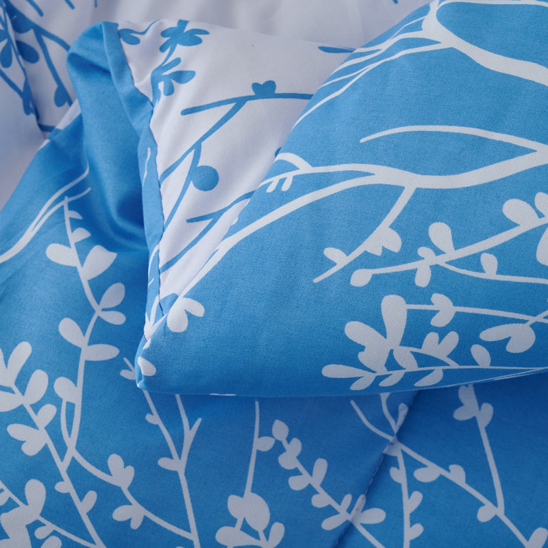 Light Blue Foliage Microfiber Twin Bed in a Bag Set