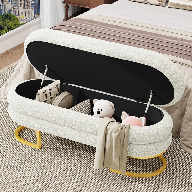 Grand banc repose-pieds ovale avec rangement pour chambre à coucher