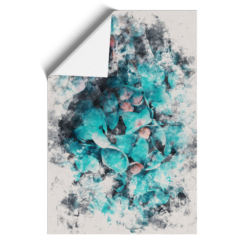 Teal Blue Hydrangeas Watercolour - Frameless Print, 30cm H x 21cm W x 0.1cm D