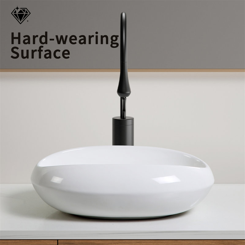 Oval Ceramic Vessel Sink - 18.1"×15" Shatterproof Bathroom Basin