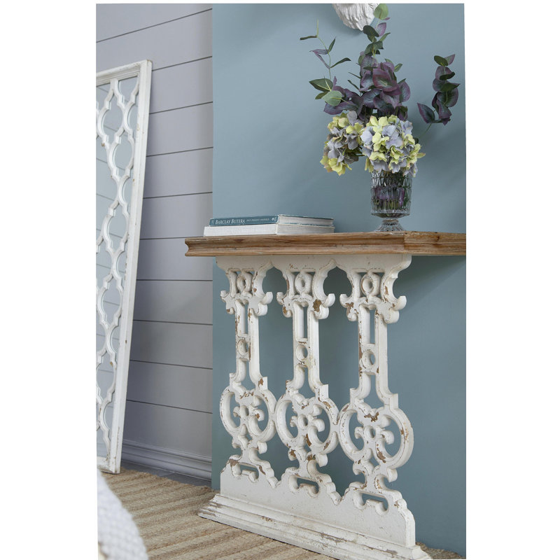 Table à rebords blancs classiques 32 po x 12 po x 32 po avec plateau en bois brun