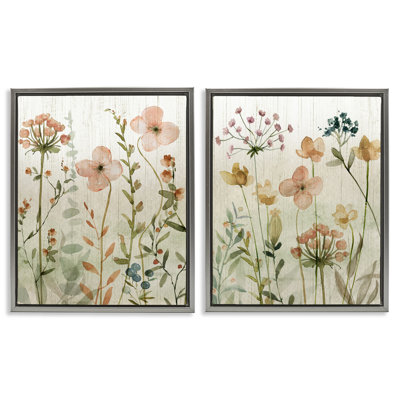 Pink Rustic Wildflower Collection 2 Piece Framed Floater Canvas Set, design by Livi Finn