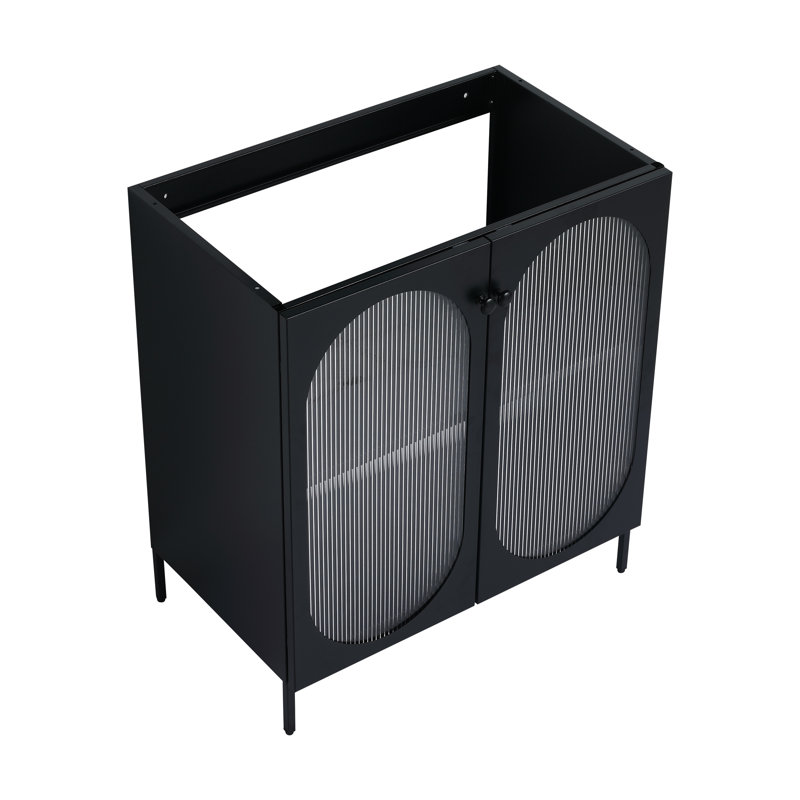 Base de meuble-lavabo autoportant de 30 pouces de couleur noire, construction en acier avec cloison de rangement ouverte, capacité de 180 lb