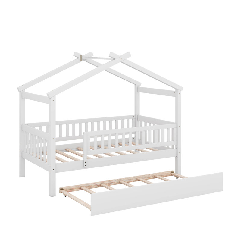 Lit simple en bois avec lit gigogne, Lit simple, Blanc