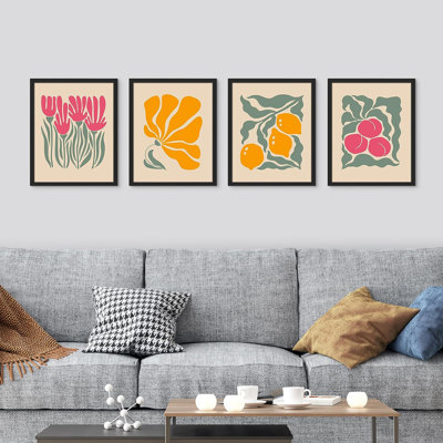«Abstract Flower Art», reproduction d'art encadrée, 4 pièces