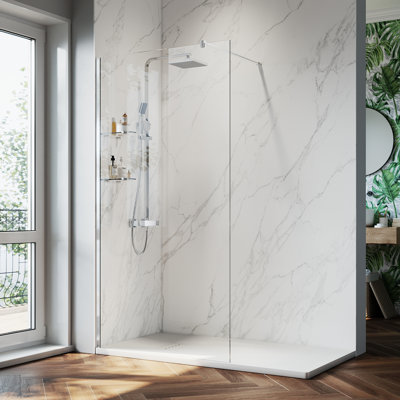 70*185*0.6cm, Silver Frameless Walk-In Shower Enclosure with Glass Shelf
