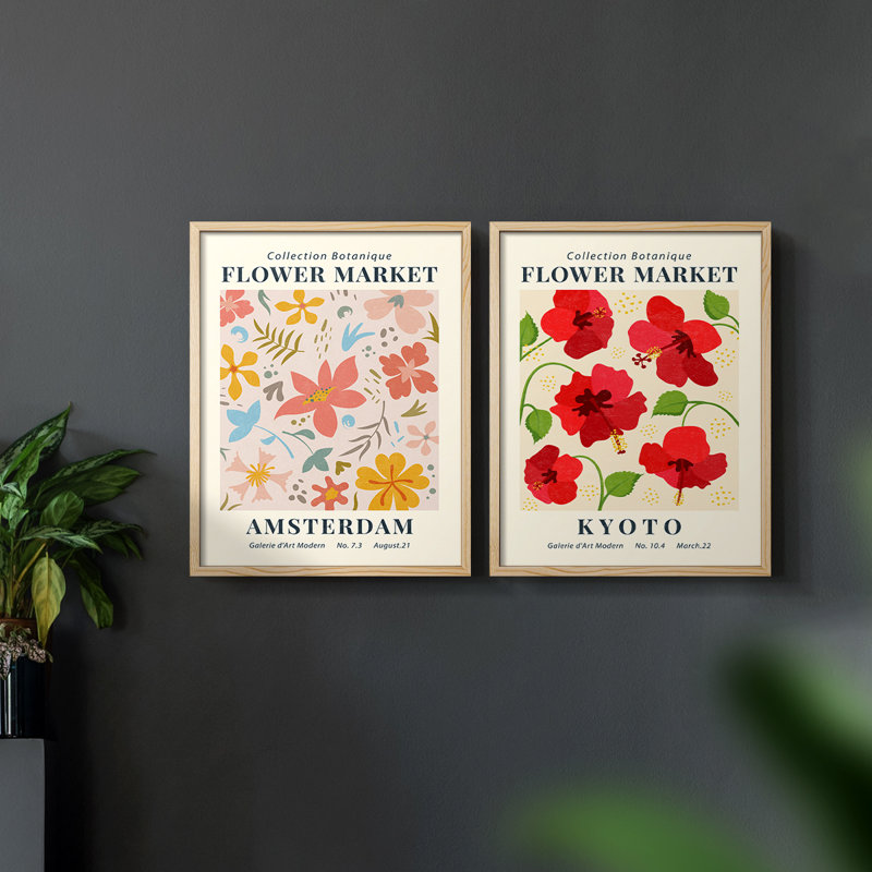 Ensemble de 2 estampes Vintage Floral Giclee - ensemble de 2, Naturel, H 12 po x l 30 po