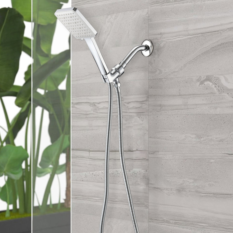 Pomme de douche avec 6 options de jet - détachable, facile à nettoyer, options de fixation carrée à fixation murale, éviter les blocages, conception