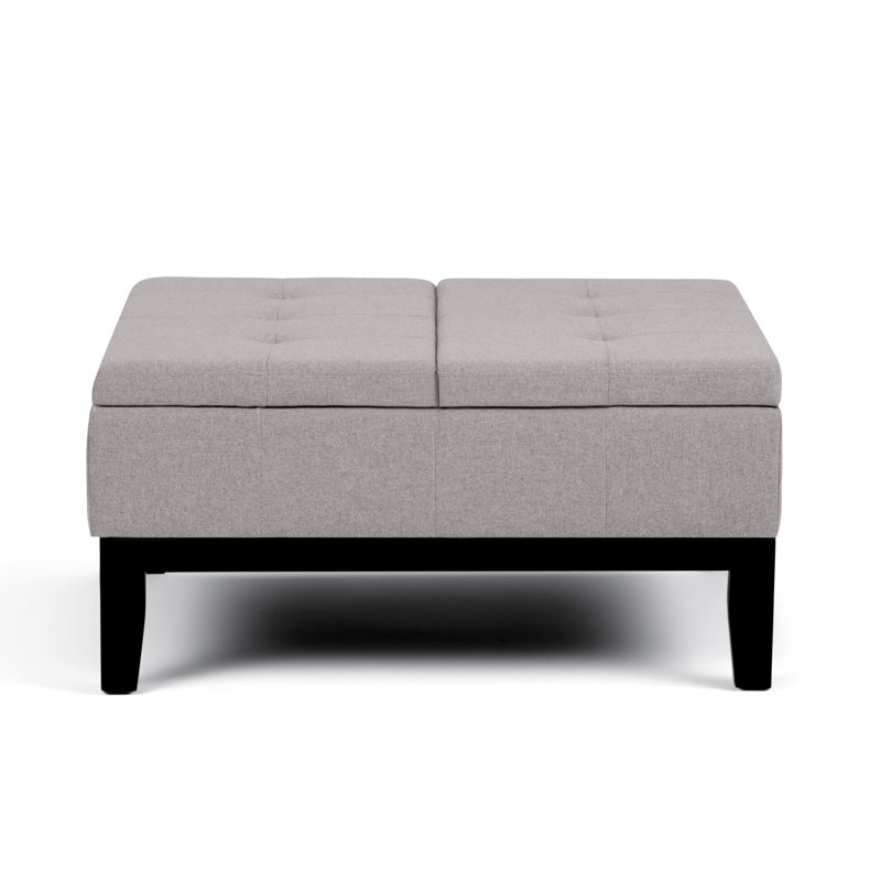 Dover 36"W Upholstered Vegan Leather Contemporary Square Coffee Table Storage Ottoman with Split Lift-Top, Stone Gray