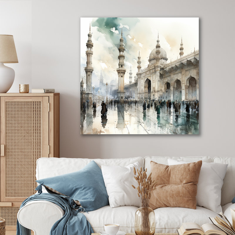 «Mosquée blanche et bleue», «Mystets», H 16 po x l 16 po x P 1 po, Toile tendue