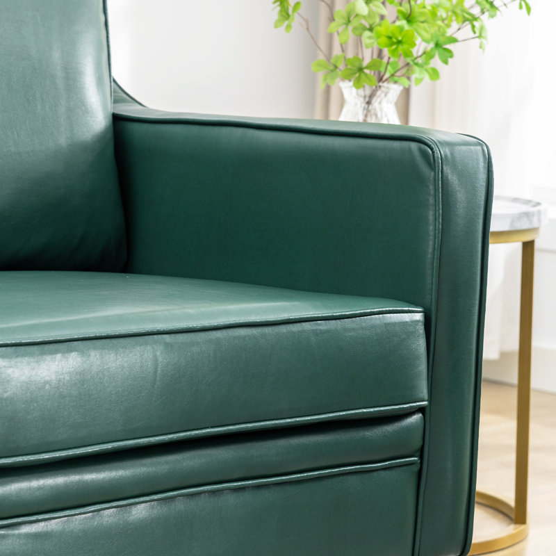 Jannae 32 Inch Vegan Leather Upholstered Square Arm Accent Chair, Dark Green Faux Leather
