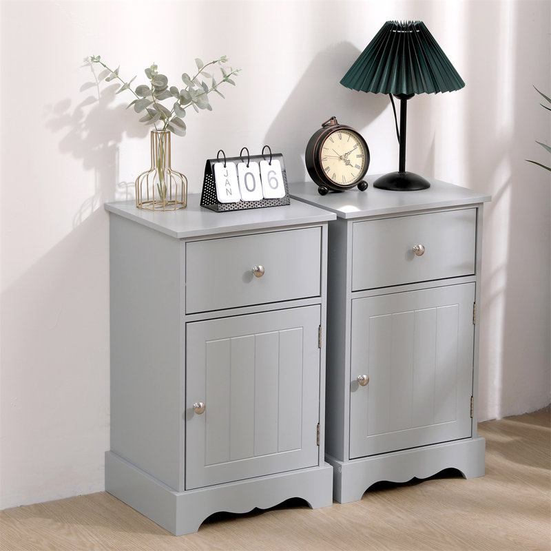 Angelinna 35cm W Manufactured Wood Bedside Table, Grey