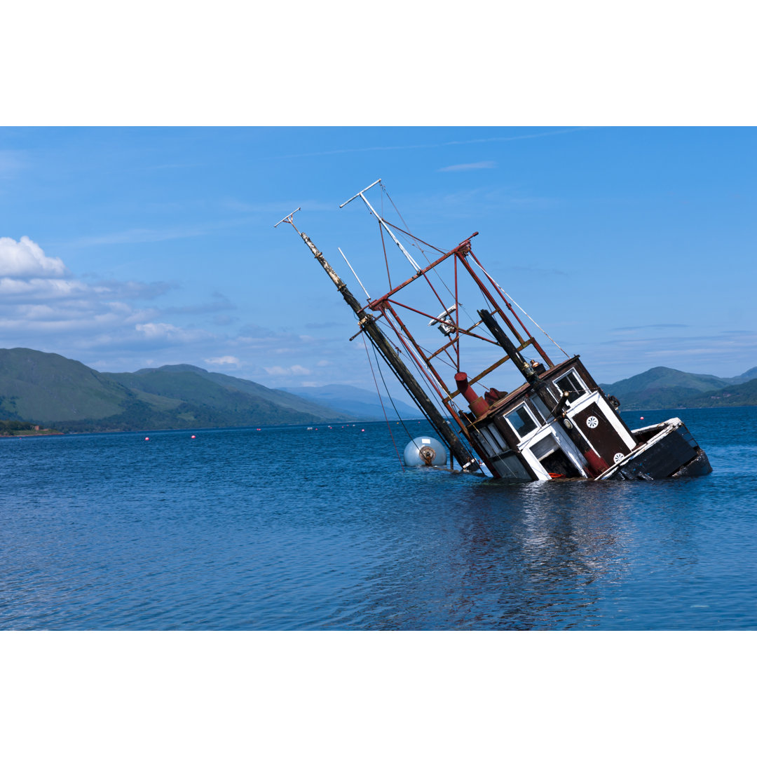 Fishing Boat In Lake by Shugsfishing - Wrapped Canvas Print