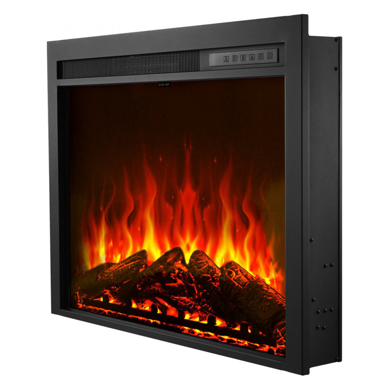 Electric Fireplace Insert, 35 inch Recessed and Wall Mounted with Adjustable Flame Color Brightness & 8h Timer & Remote Control, Indoor Heater w/ 750W/1500W Dual Heating Modes, 5000BTU Black