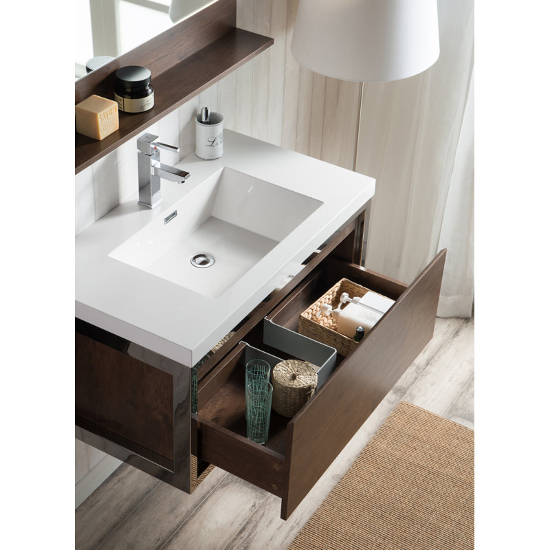 Hillar 35.44 " W Free Standing Wall Mounted Single Double Single Vanity Bathroom Vanity With Top, Rosewood