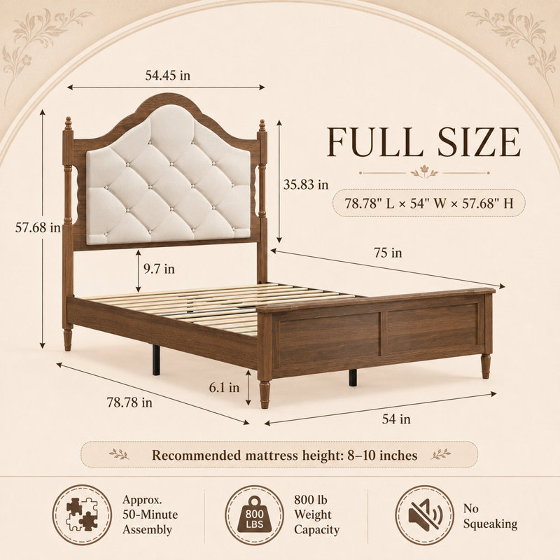 Upholstered Bed Frame with Panel Footboard, Full / Double