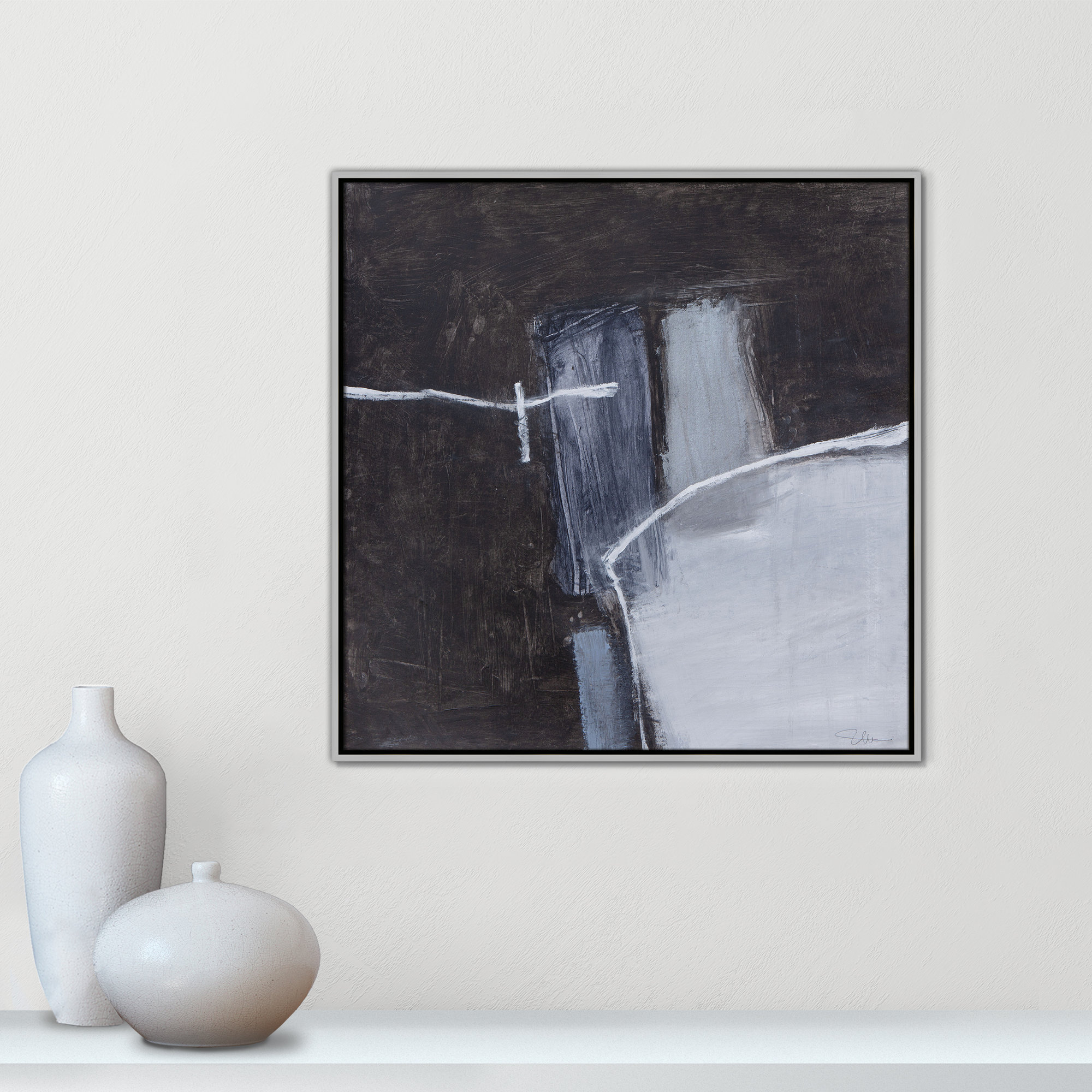 Graphite Gemstones I Print by Casa Fine Arts, 31.5" H x 31.5" W, Silver