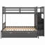 Lit superposé simple au-dessus d'un lit double convertible avec plateau inférieur flexible, tablettes et tiroirs de rangement supplémentaires, gris