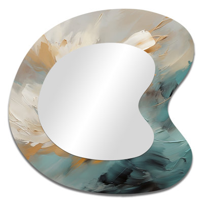 Eviemarie Joy of Peace Abstract Light Blue Gold Painting - Abstract Painting Asymmetrical Mirror, Gold Irregular Shape Decorative Wall Mirror, Printed Metal Art