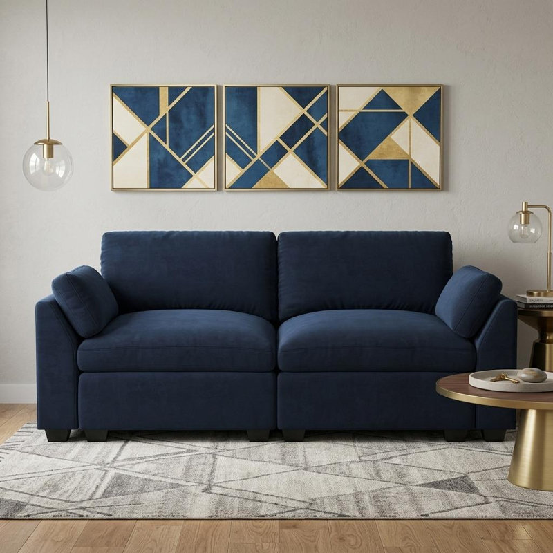  Causeuse modulaire en velours bleu marine et noir 75 po