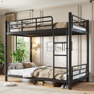 Lit superposé double au-dessus de double pour les adolescents et les adultes, peu encombrant / sans sommier, tube rond, converti en deux lits, noir