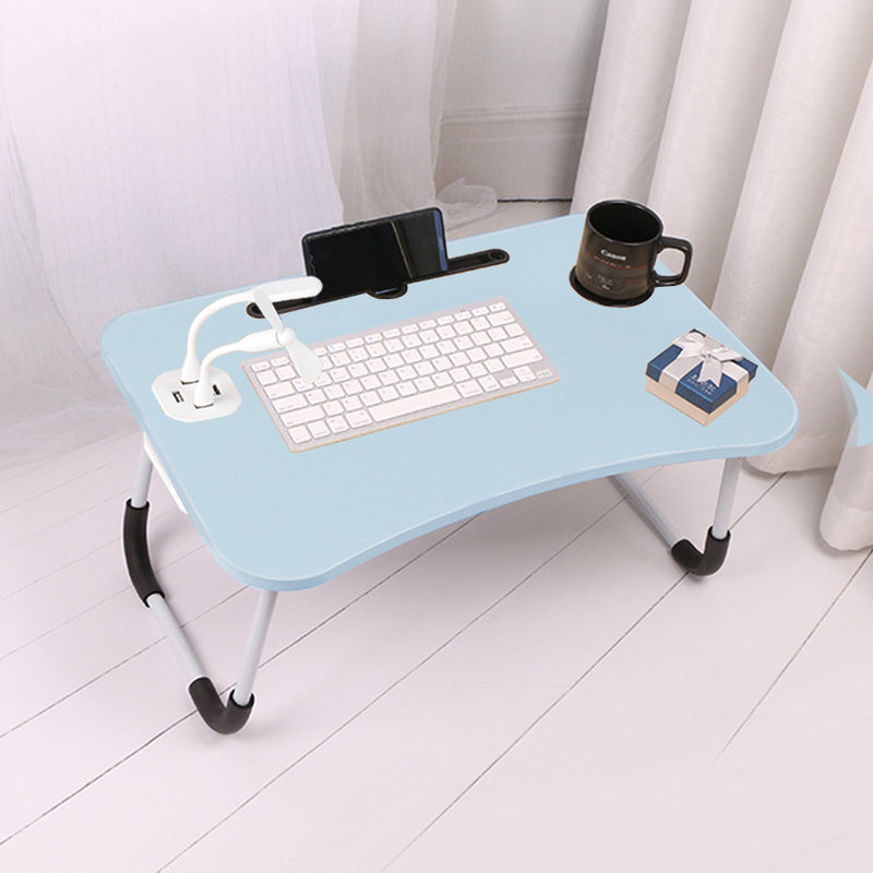 60Cm Foldable Laptop Bed Table Desk with USB Ports, Blue
