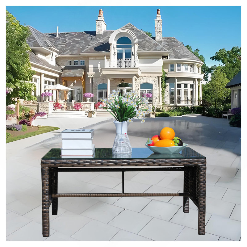 Outdoor Patio Furniture 1 Coffee Table With Clear Tempered Glass