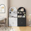 Bibliothèque arquée 71 ", bibliothèque de rangement avec tablettes ouvertes et armoire-1381747717