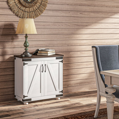 Buffet moderne avec porte de grange et tablette réglable, armoire de rangement brun blanc vieilli, l 31,1 po x P 15,4 po H, armoire pour porte de sous-sol