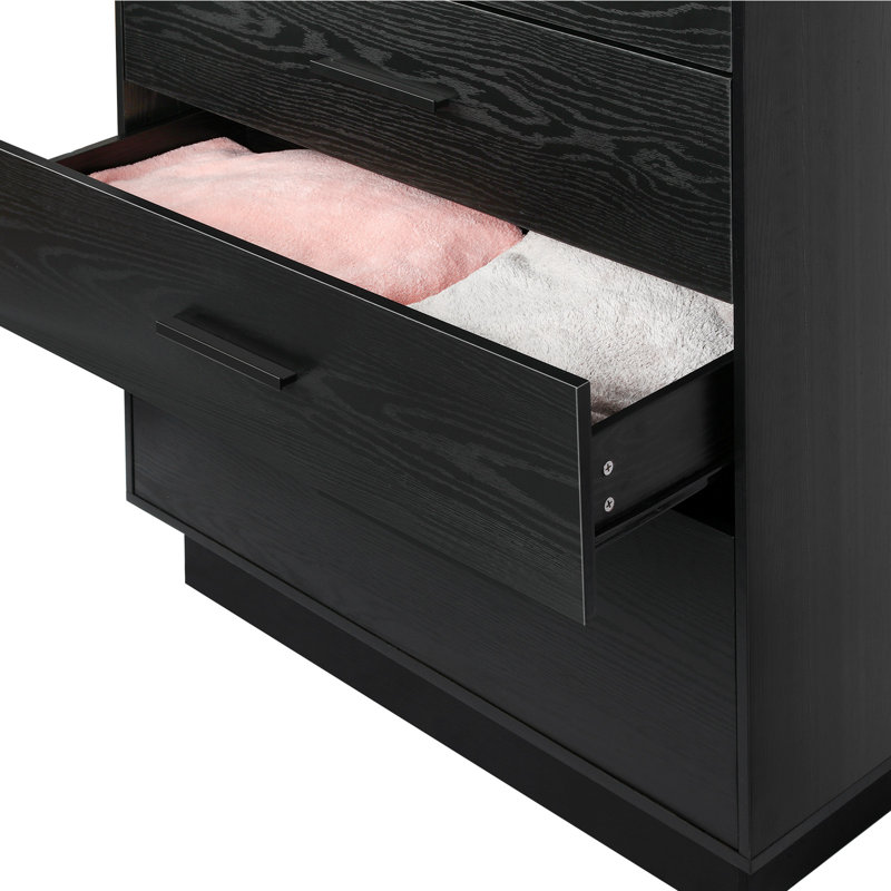Commode 4 tiroirs avec miroir, armoire de rangement en bois noir, commode moderne, Noir