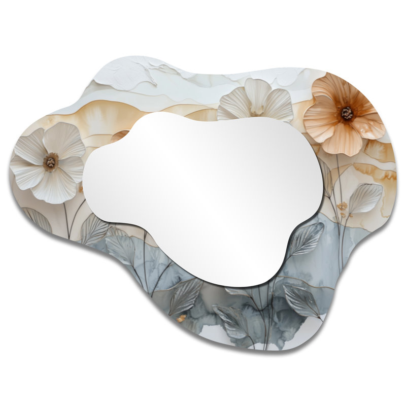 Soft Creamy Morning Glory Flowers Field I - Morning Glory Cloud Decorative Wall Mirror, Traditional Vanity Mirror, Printed on Metal