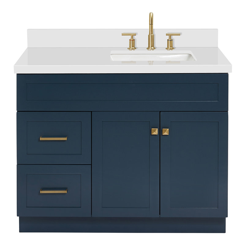 Hamlet 43'' Single Bathroom Vanity with White Quartz Top, Midnight Blue