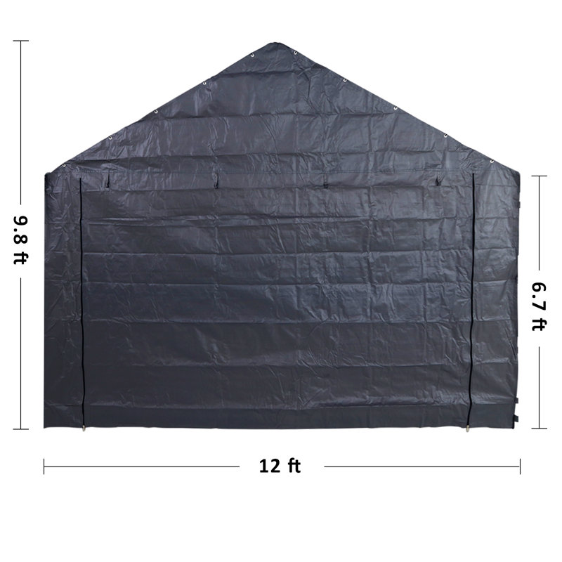 Dark Gray UV Protection Carport Sidewall Tarp for 12x20 Frame