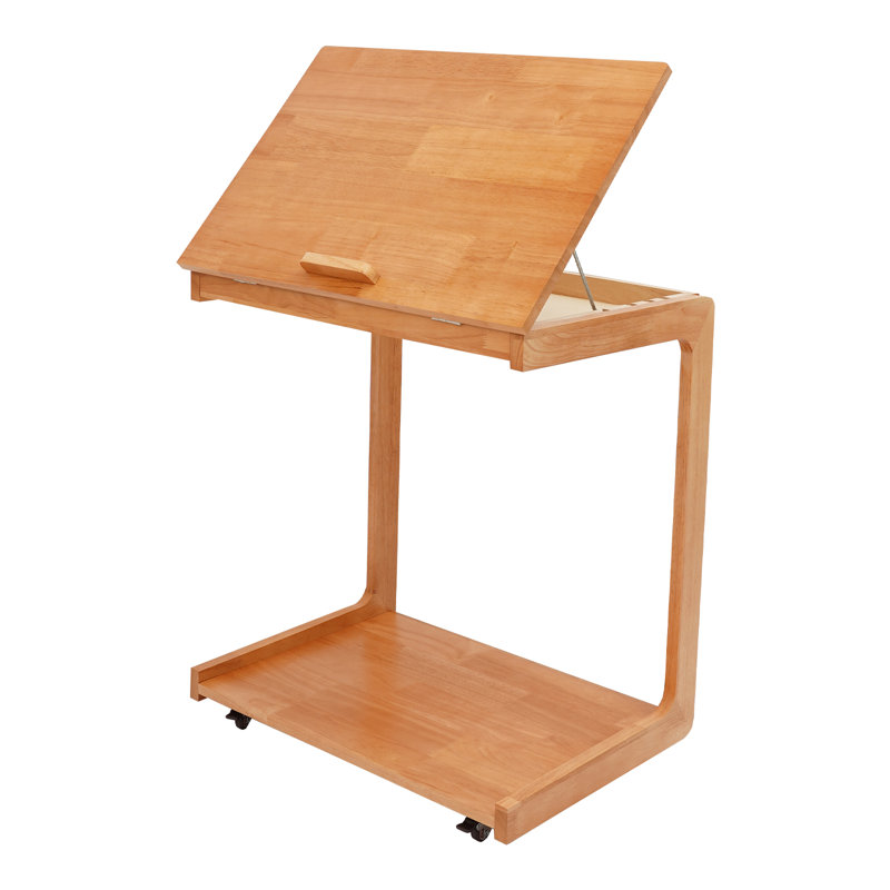 Table de bout en bois en forme de C avec table de bout réglable