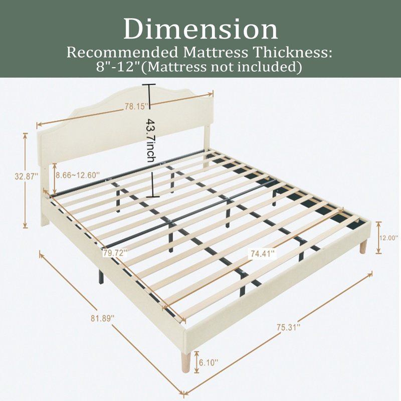 Lit plateforme tapissier avec tête de lit ajustable, rembourré en tissu de lin, lit plateforme de style simple et moderne sans sommier, assemblage facile