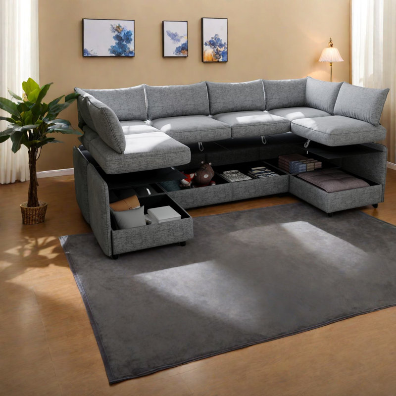 Canapés compacts modernes avec rangement, tissu chenille gris pour le salon