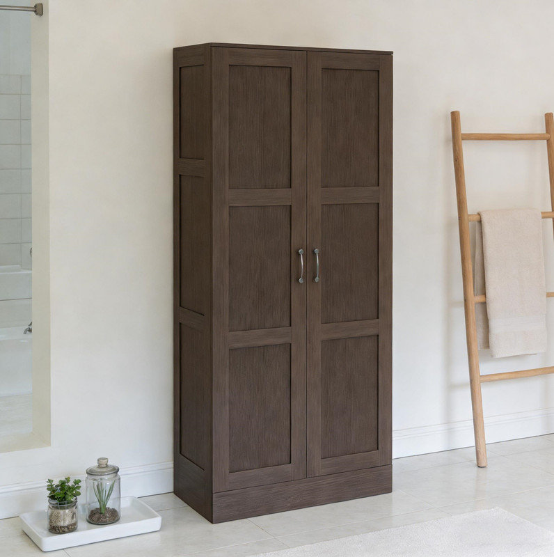 Armoire de rangement autoportante, armoire de cuisine, armoire de rangement de salle de bain, Brun