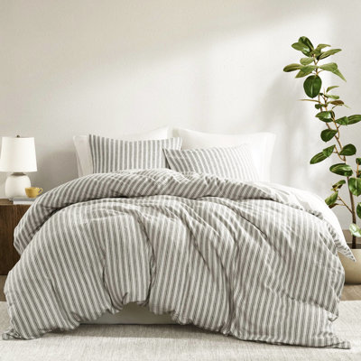 3 pièces de couette grise pour grand lit, lin en mélange de rayonne de coton, confort pour la peau, utilisation toutes saisons, grand lit à fermeture à boutons, mélange, conception réfléchie,