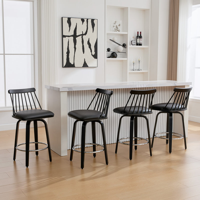 26" Swivel Upholstered Counter Height Bar Stools, Black