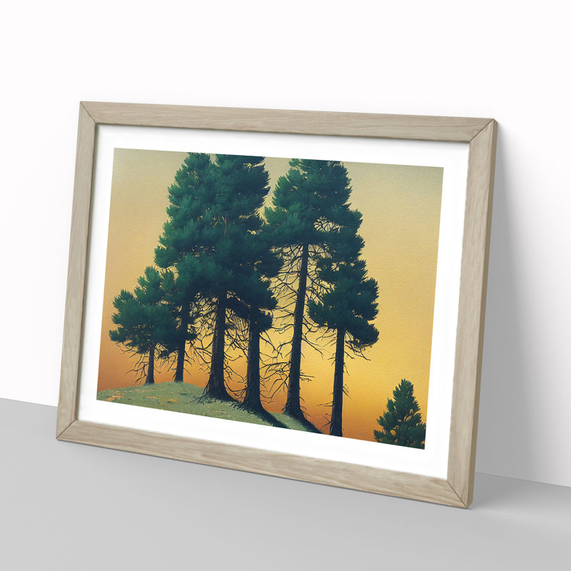 Flawless Pine Tree Forest - Single Picture Frame Print, 46cm H x 64cm W x 2cm D, Oak