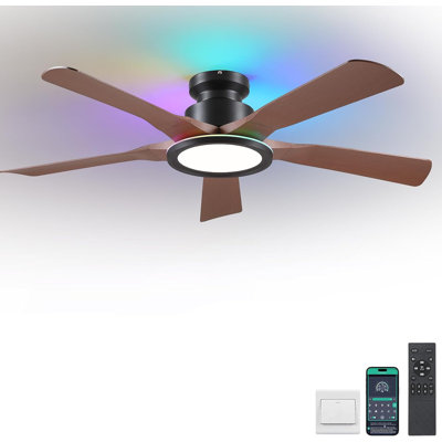 52" Low Profile Flush Mount Ceiling Fan With RGB Ring Light