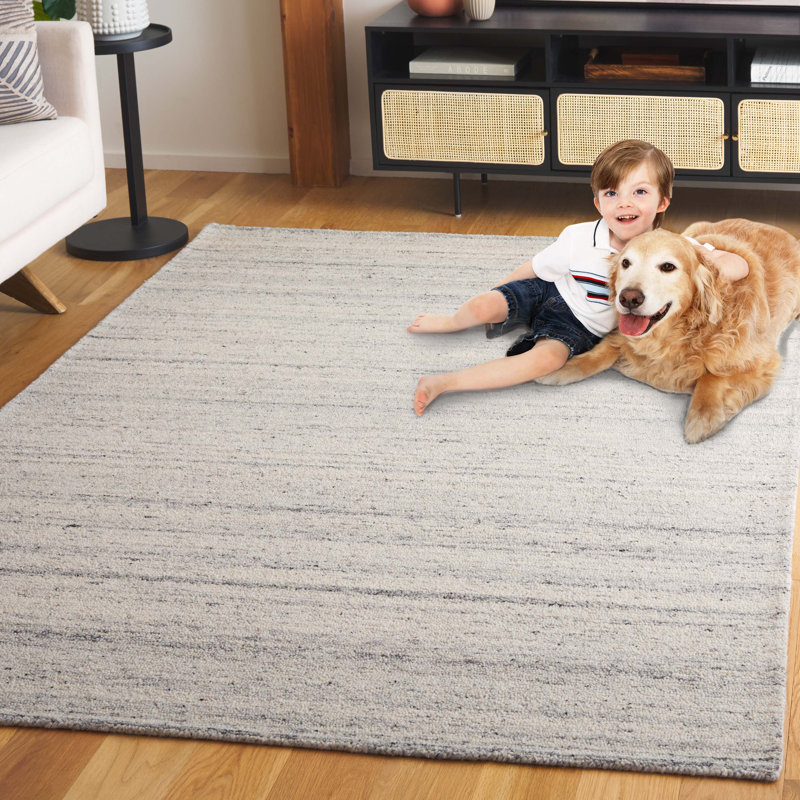 Ronna Lanny Striped Hand Woven Flatweave Wool/Cotton Area Rug in Gray, Rectangle 5' x 8'