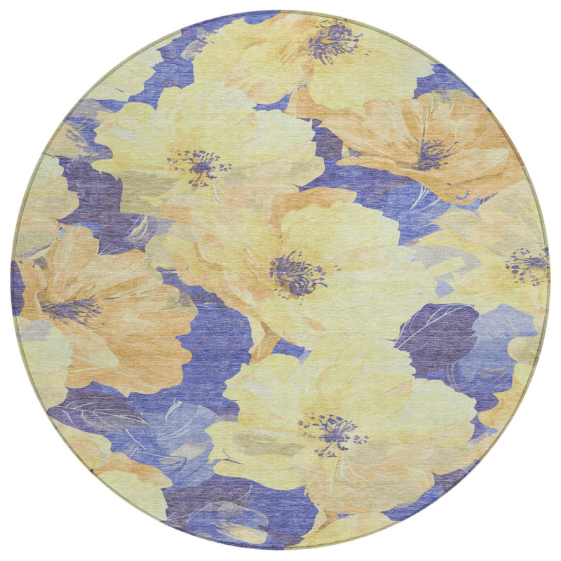 Tapis d'intérieur rond lavable floral mauve et mauve 8 pi